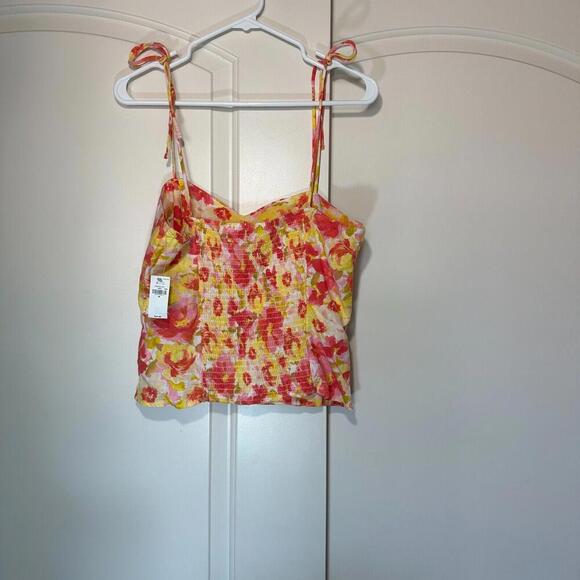 NWT Old Navy Fitted Linen Blend Tie Shoulder Cropped Cami Top Orange Pink Medium - Picture 3 of 5